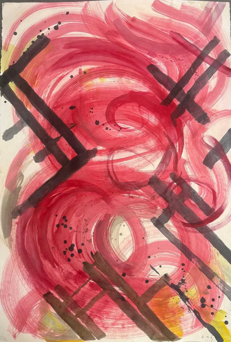 Edward Moses (Attributed) Mixed Media on Paper Art: 44"x 30"
