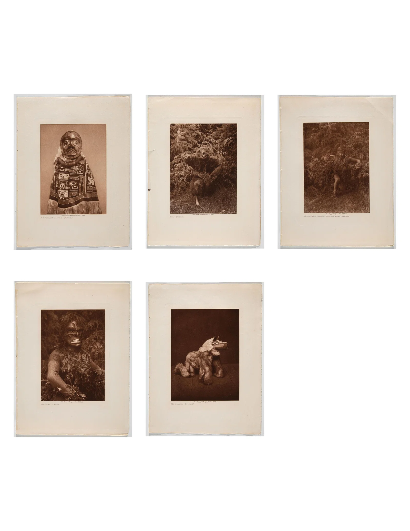 Edward S. Curtis, Group of Five Photogravures: Northwest Coast Masked Ceremonial Images, 1914