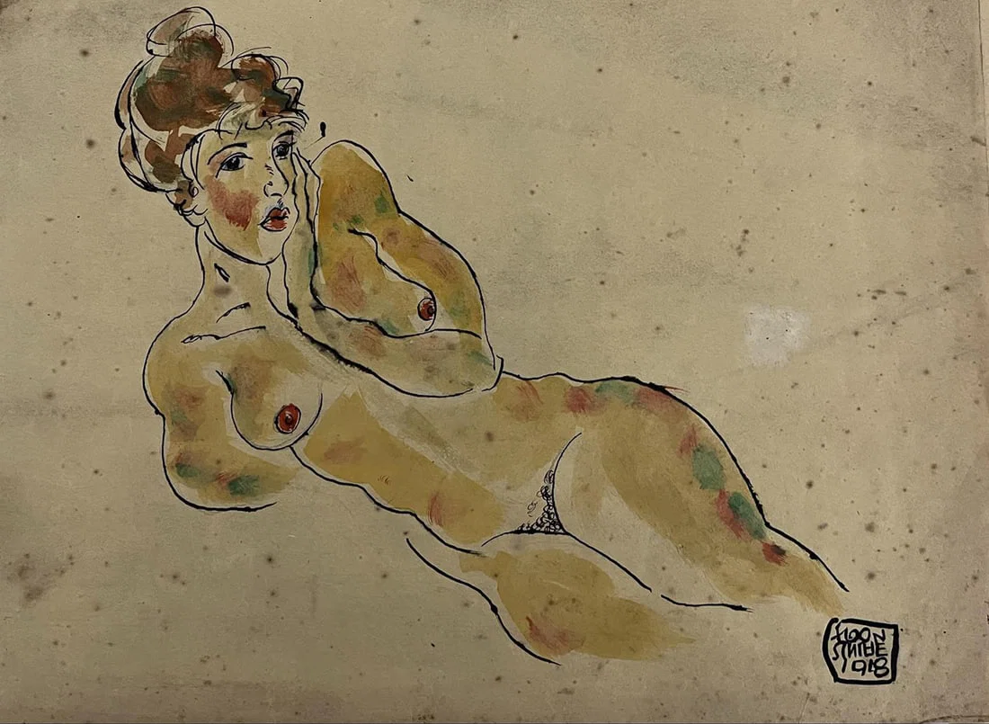 Egon Schiele (Austrian 1890-1918) Female nude Watercolor on paper Signed Egon Schiele 1918