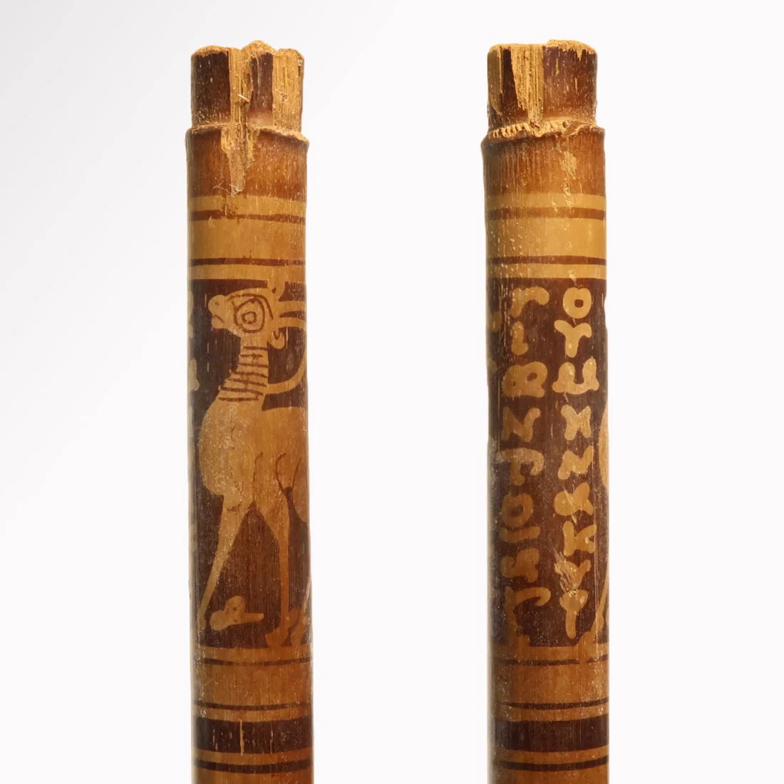 Egyptian Bamboo Painted and Inscribed Coptic Greek Handle, c. 4th-5th Century A.D.