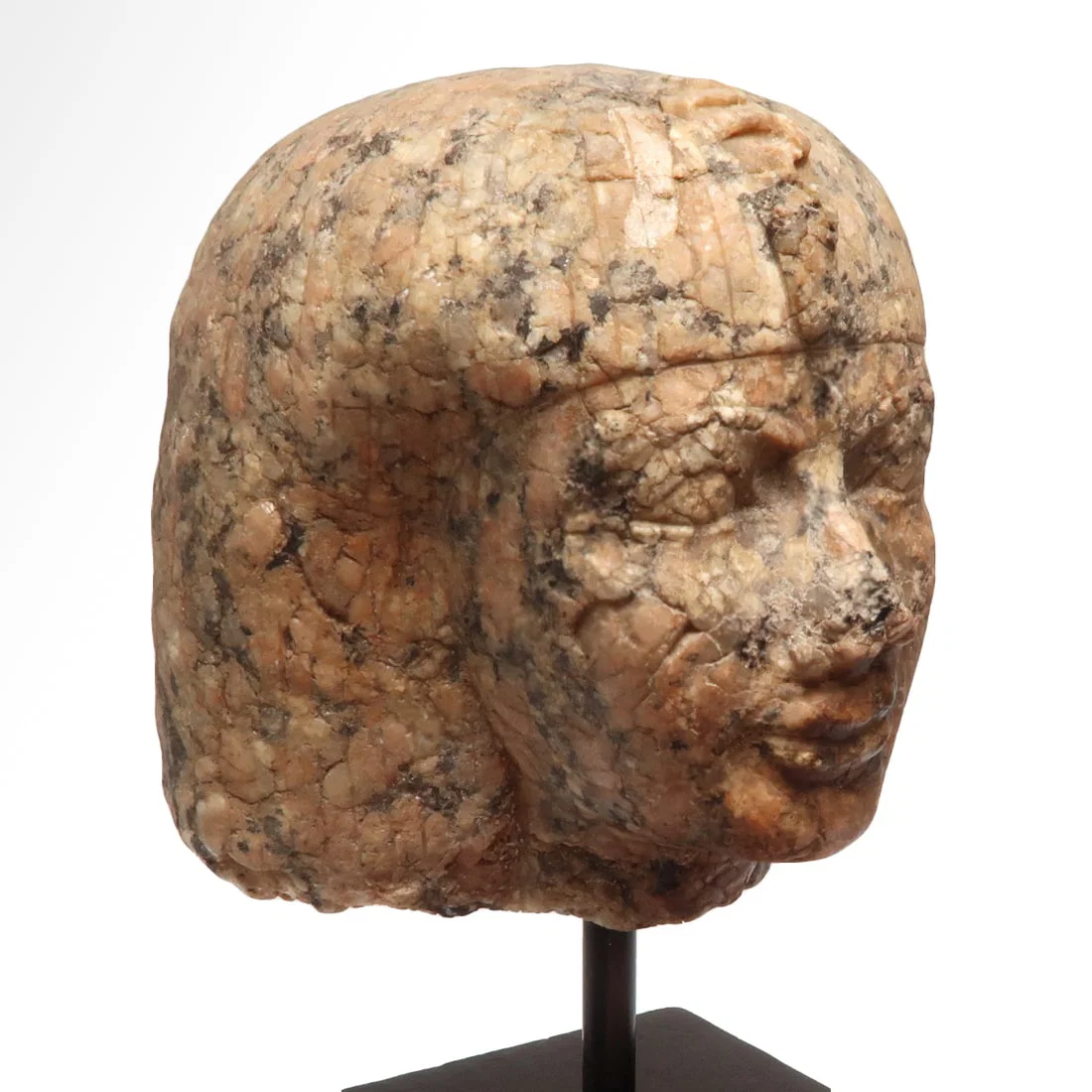 Egyptian Rose Granite Head of a Goddess or Queen, 18th Dynasty, c. 1550-1295 B.C.