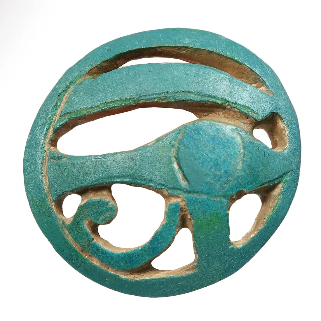 Egyptian Terracotta Large Eye of Horus Attachment Plaque, c. 600 B.C.