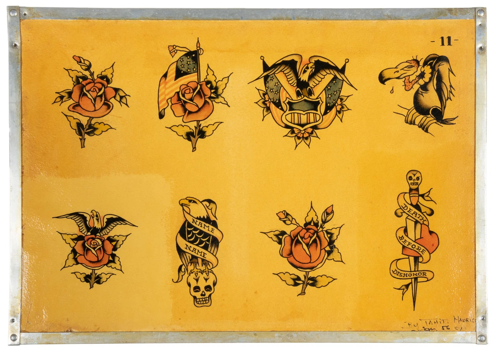 Eight Design Patriotic Flash Sheet by Tahiti Maurice, including "Death Before Dishonor", 1956.