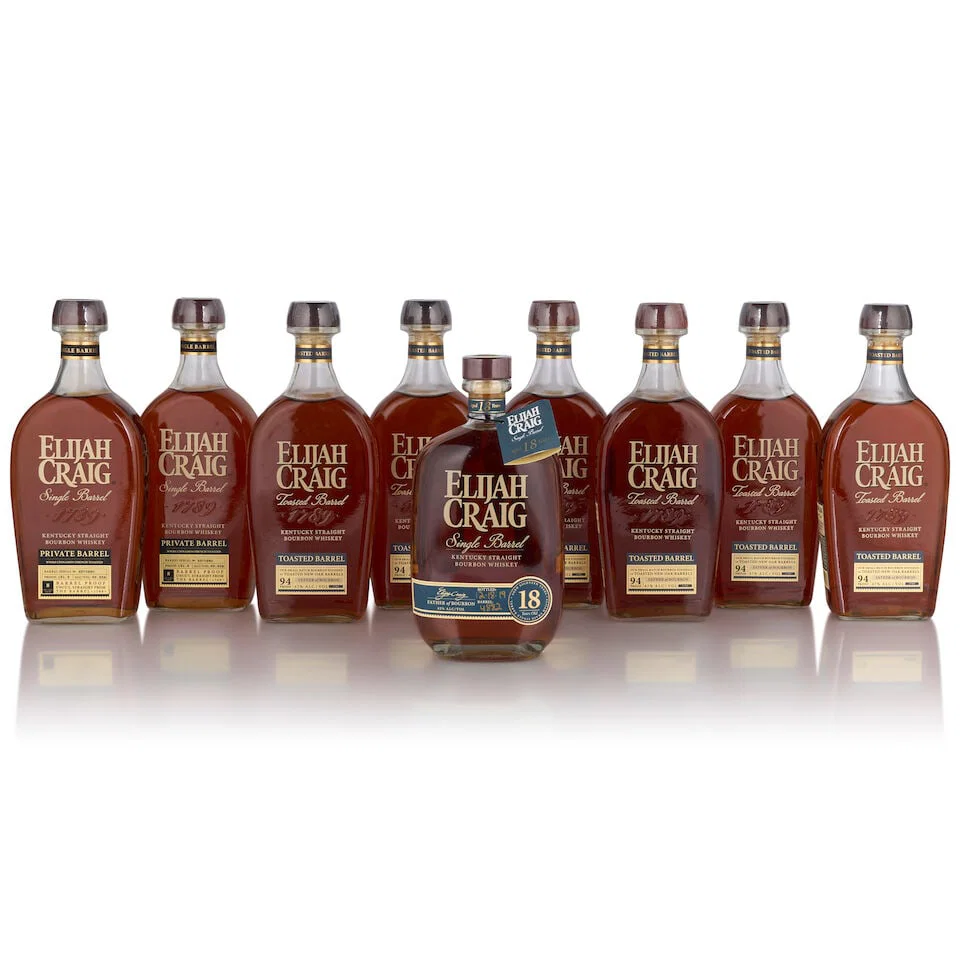 Elijah Craig 18 Years Old (1 bottle, 750ml) Elijah Craig Single Barrel 8 Years Old (2 bottles, ...