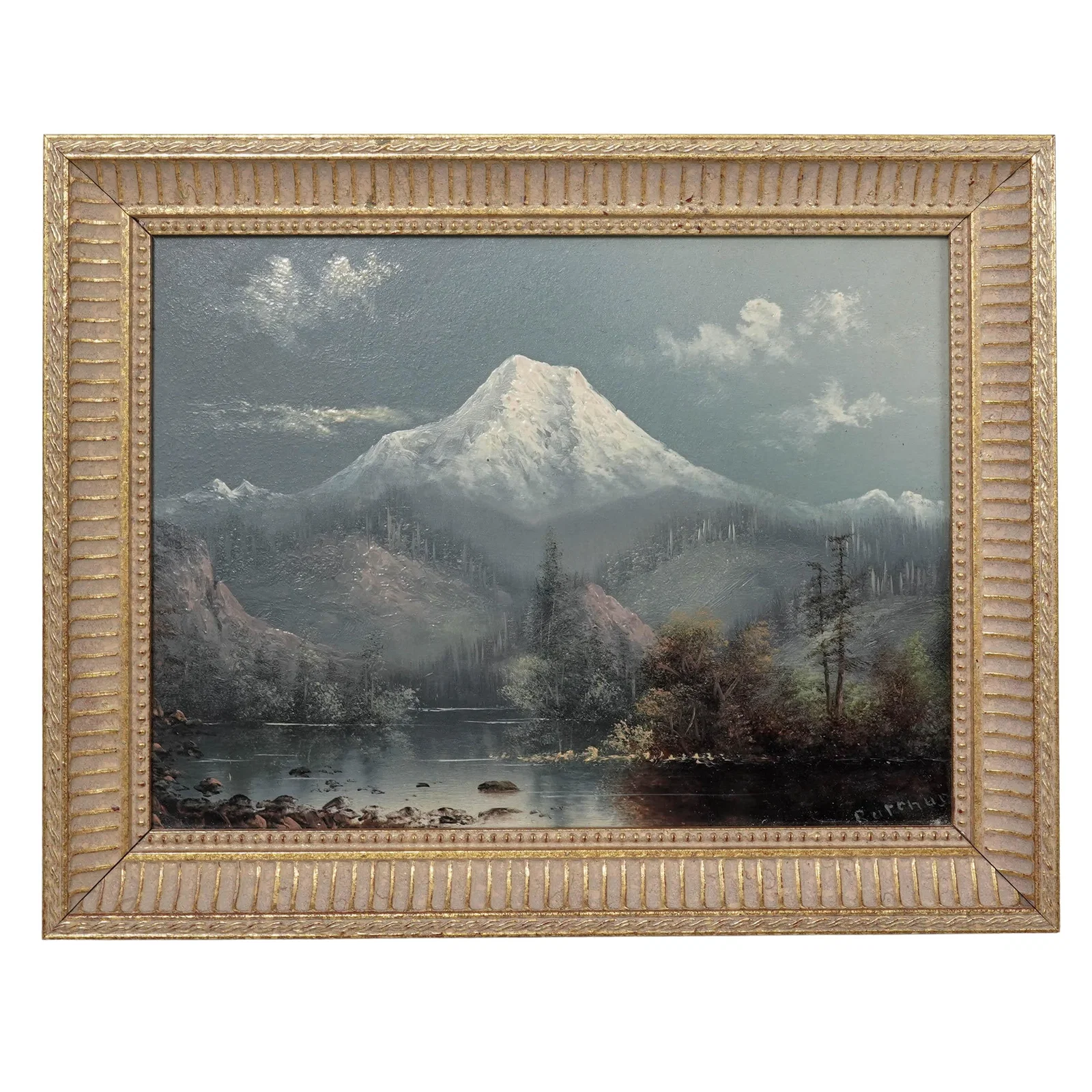 Eliza Barchus (American 1857-1959) "Mt. Hood on Noon day" Oil on board