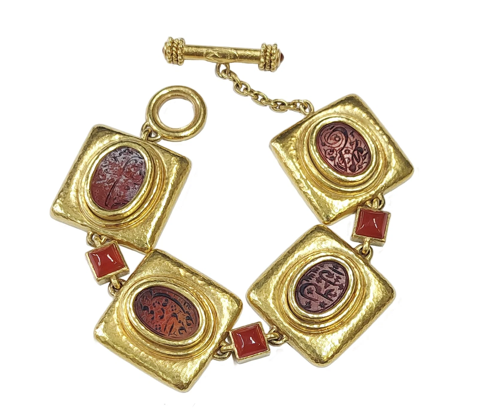 Elizabeth Locke Heavy 18k Gold Carved Stone Mogul Empire or Persian Intaglio Bracelet