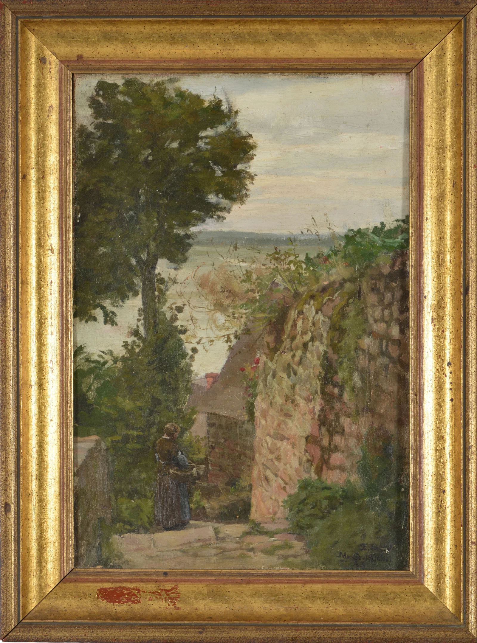 Ellen Day Hale. Massachusetts. "Street at Mont St. Michel". Oil on canvas. Signed lower right.