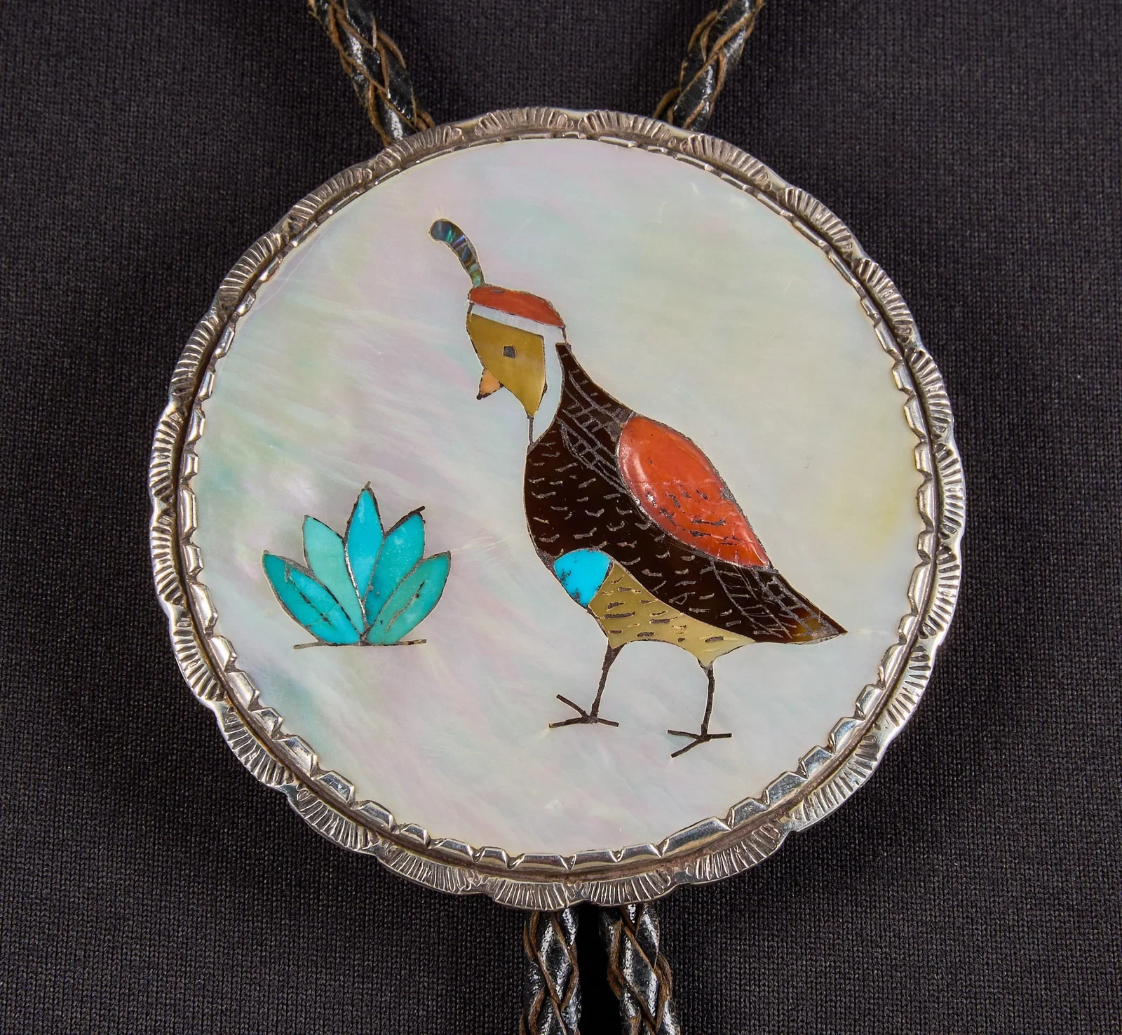 Elliot Qualo, Zuni Sterling & Multi-Stone Inlay Bird Bolo