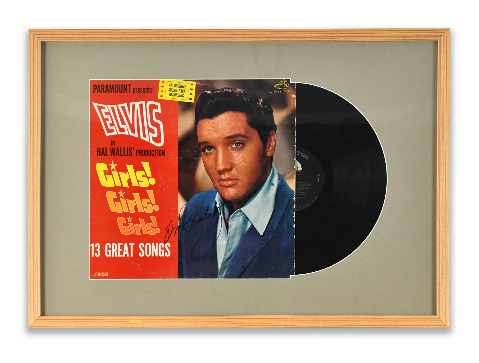 ELVIS PRESLEY ALBUM DISPLAY "GIRLS! GIRLS! GIRLS!", BEARING SIGNATURE