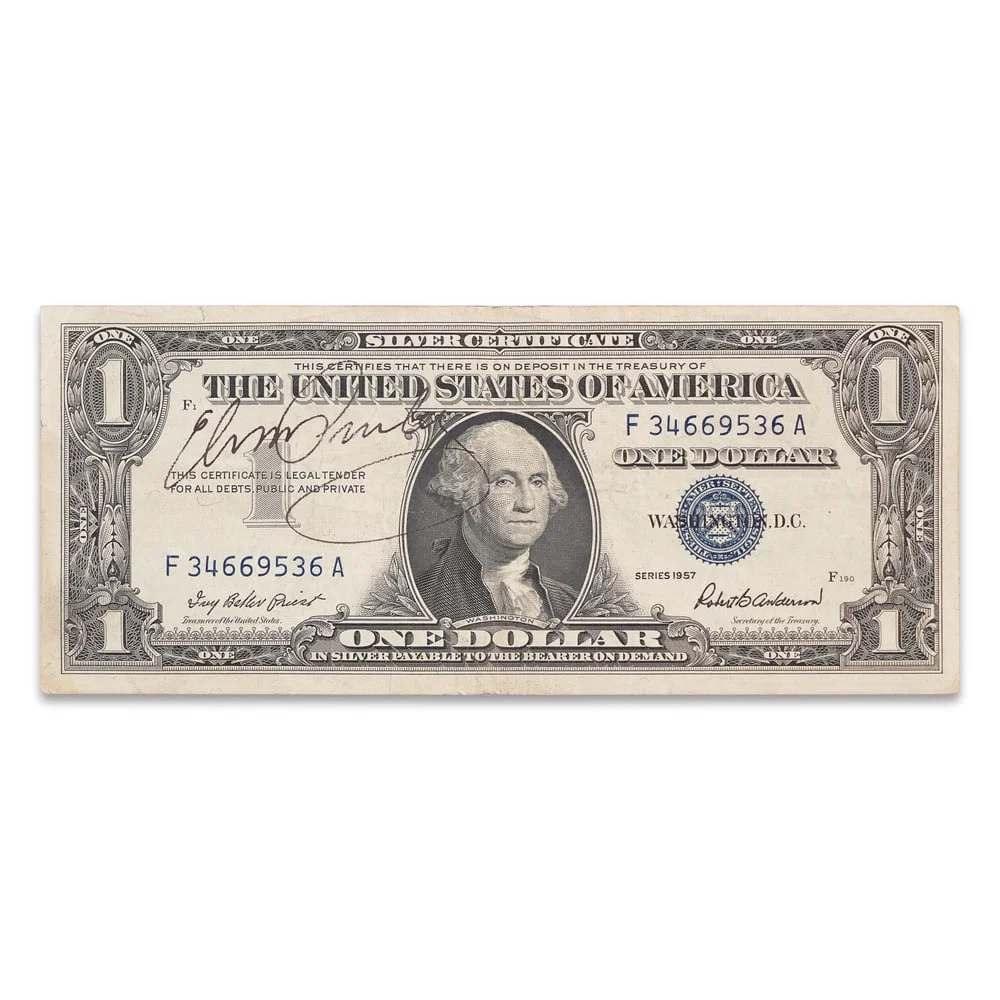 ELVIS PRESLEY SIGNED 1957 U.S. ONE DOLLAR SILVER CERTIFICATE