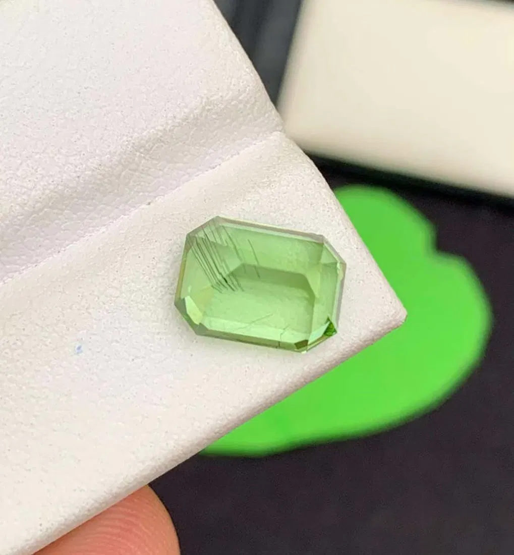Emerald Cut Peridot Gemstone: Natural Green Rutile, August Birthstone