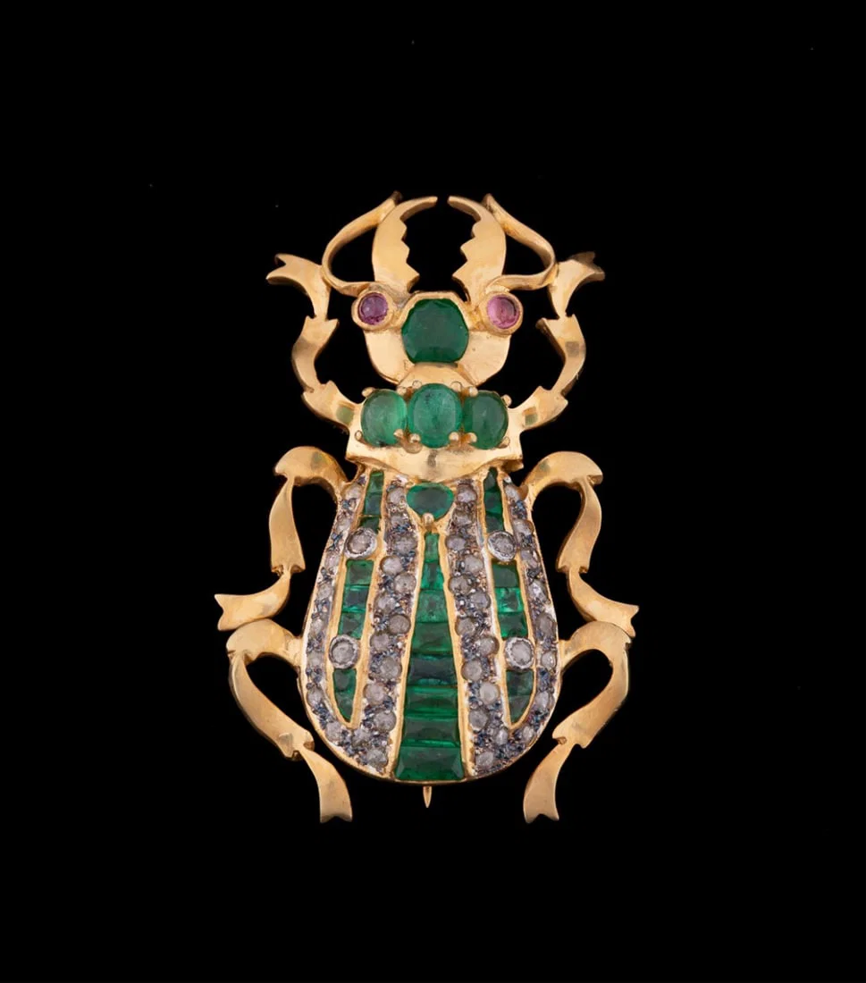 EMERALD, DIAMOND, AND RUBY BEETLE BROOCH/PENDANT