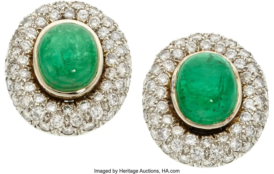 Emerald, Diamond, Gold Earrings Stones: Full-cu