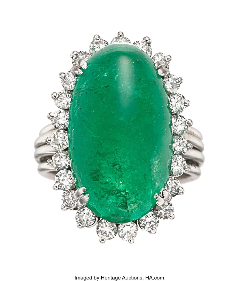 Emerald, Diamond, White Gold Ring Stones: Emera