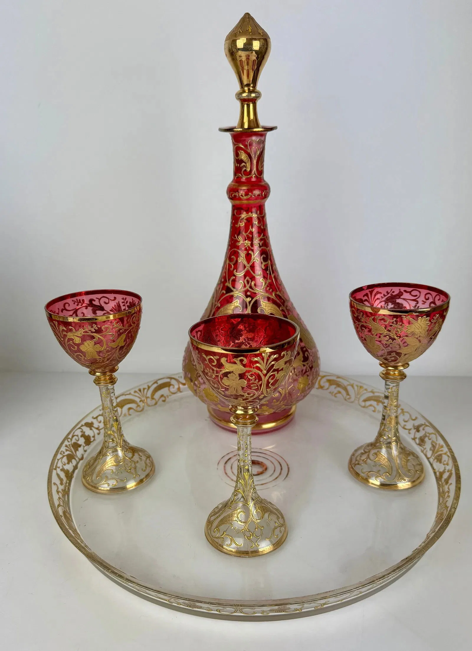ENAMELLED AND GILT MOSER LIQUOR SET