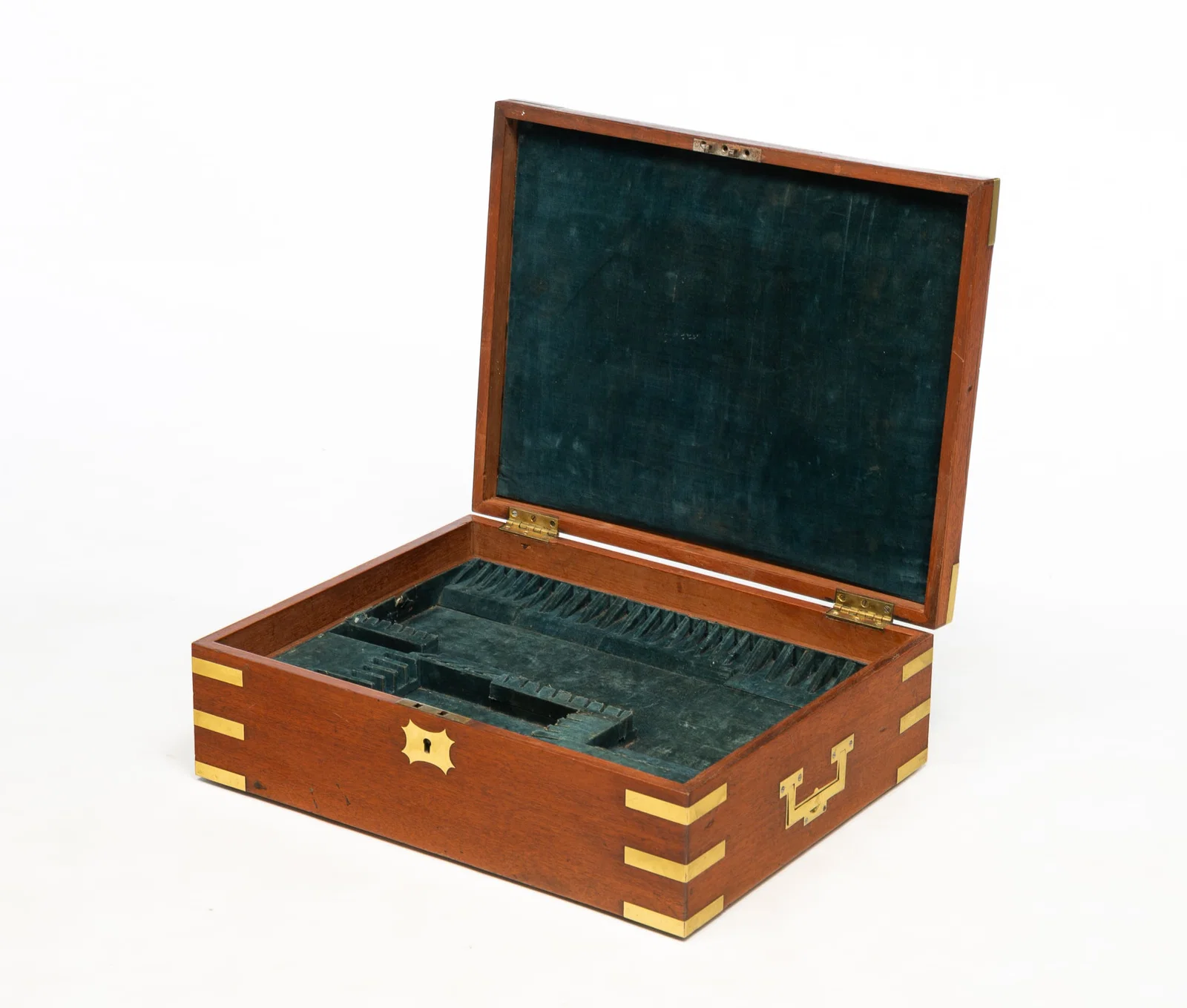 ENGLISH BRASS-BOUND MAHOGANY SILVER CHEST.
