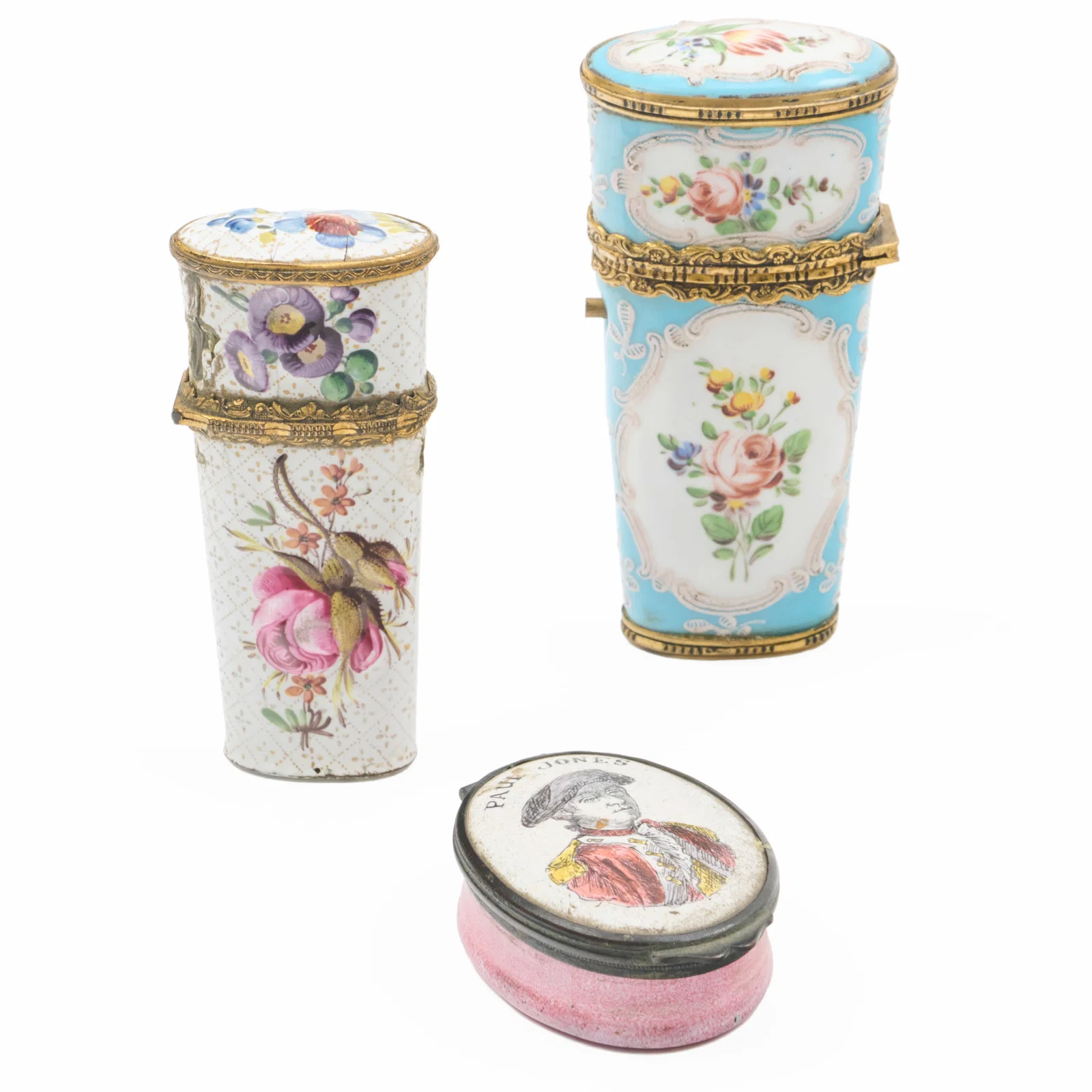 English Enamel Snuff Box and Two Etui