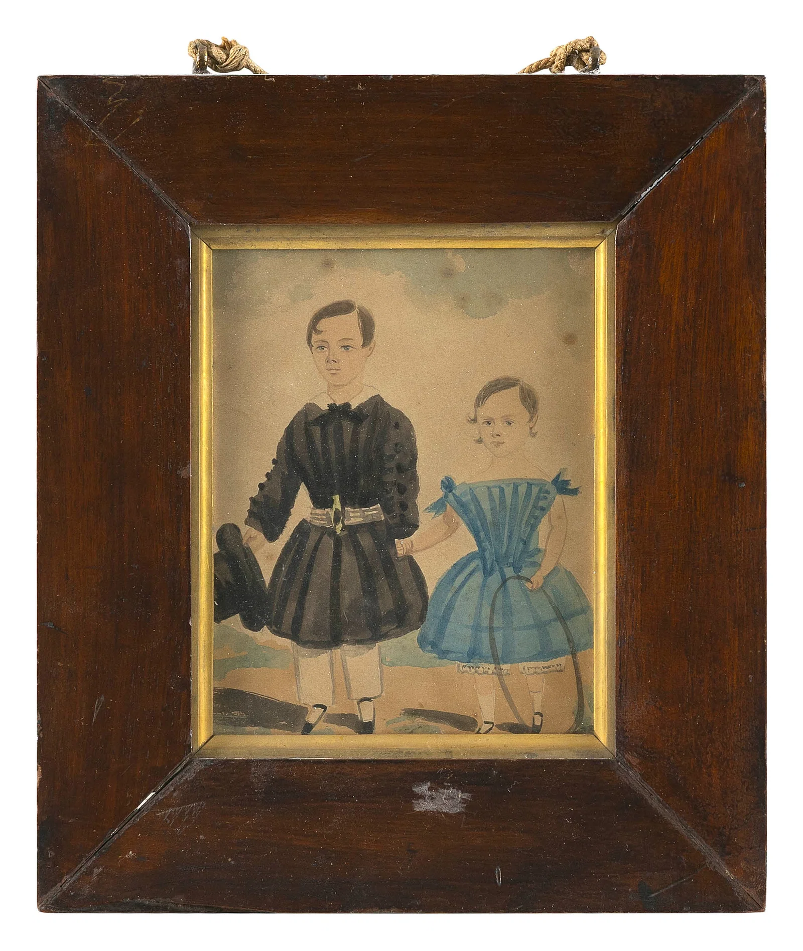 ENGLISH SCHOOL (19th Century,), Portrait of two children, Watercolor, 5" x 6" sight. Framed 10.5" x
