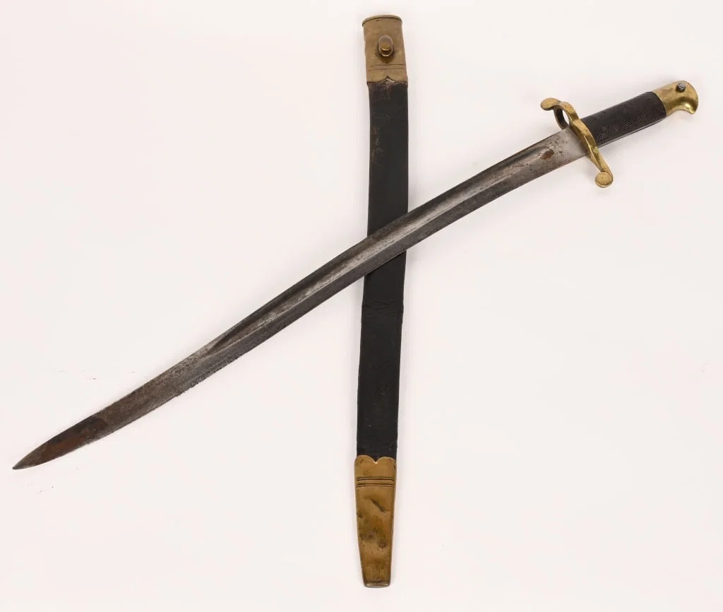 ENGLISH TYPE 1860 BRASS SWORD BAYONET W SCABBARD