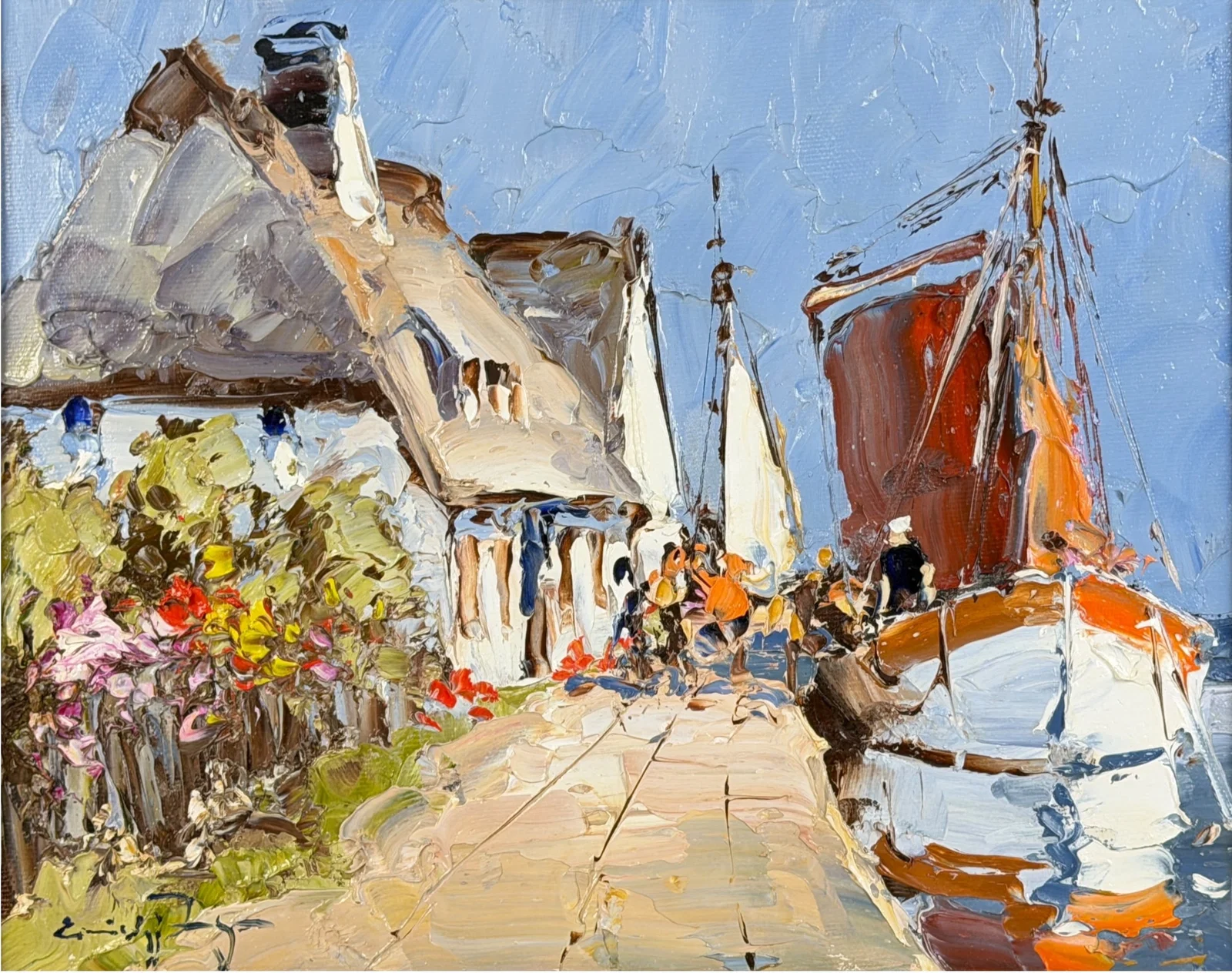 Erich Paulsen 'Harbor Scene' Oil on Canvas