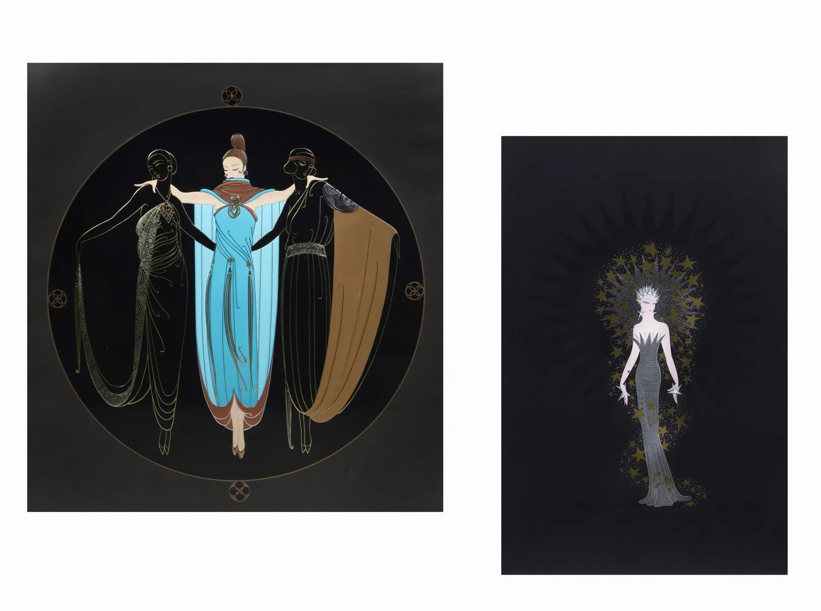 Erte (Romain De Tirtoff), Ladies in Waiting & Starstruck, serigraphs in colors