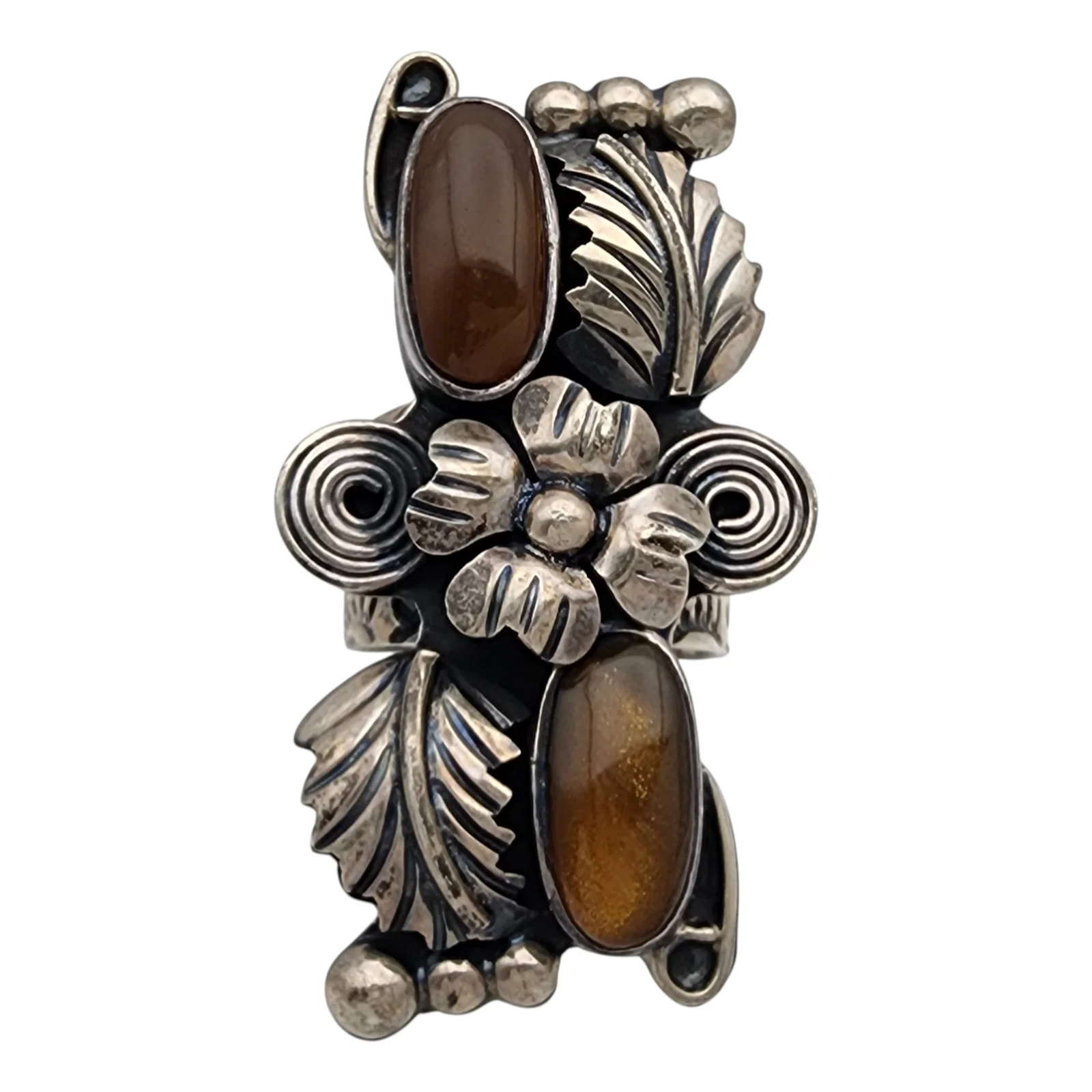 Esperanza Mexico Sterling Tiger Eye Stamped Adjustable Ring