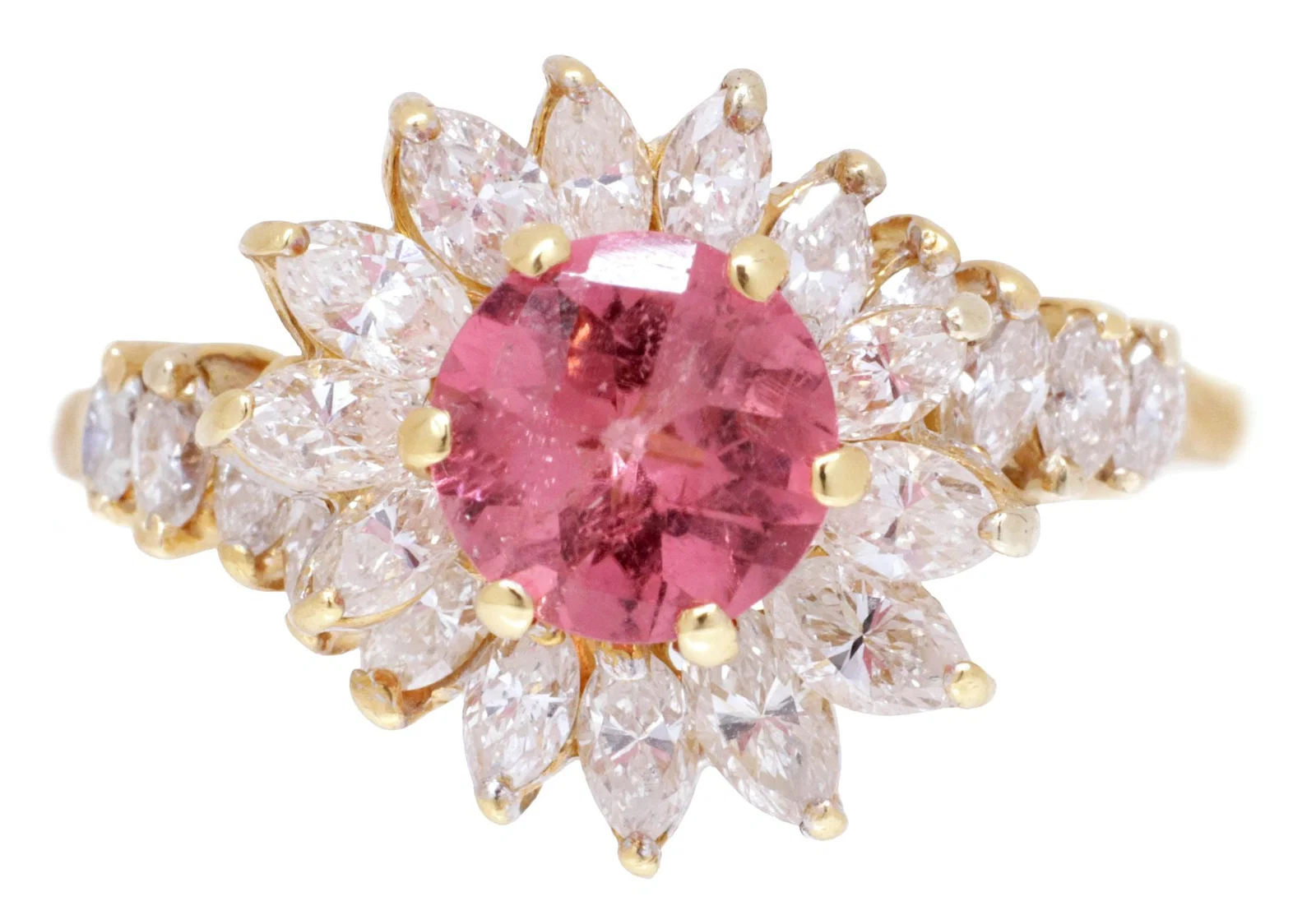 ESTATE 18KT YELLOW GOLD, DIAMOND & PINK TOURMALINE RING