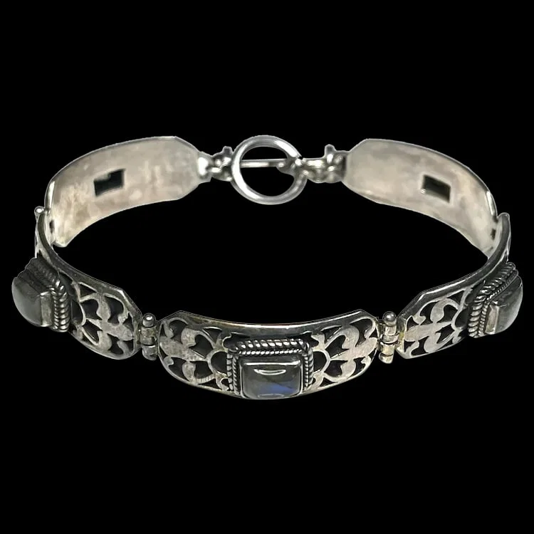 Estate Sterling Silver Nepal Labradorite Garnet Link Bracelet