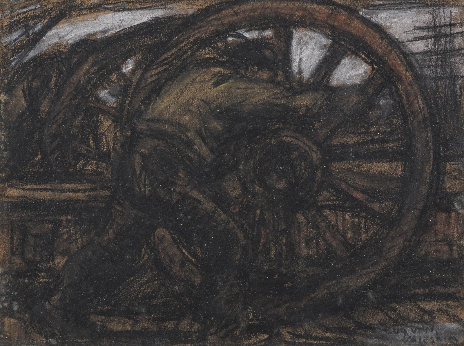 Eugeen Van Mieghem (1875-1930): The hard labor, charcoal and pastel on paper