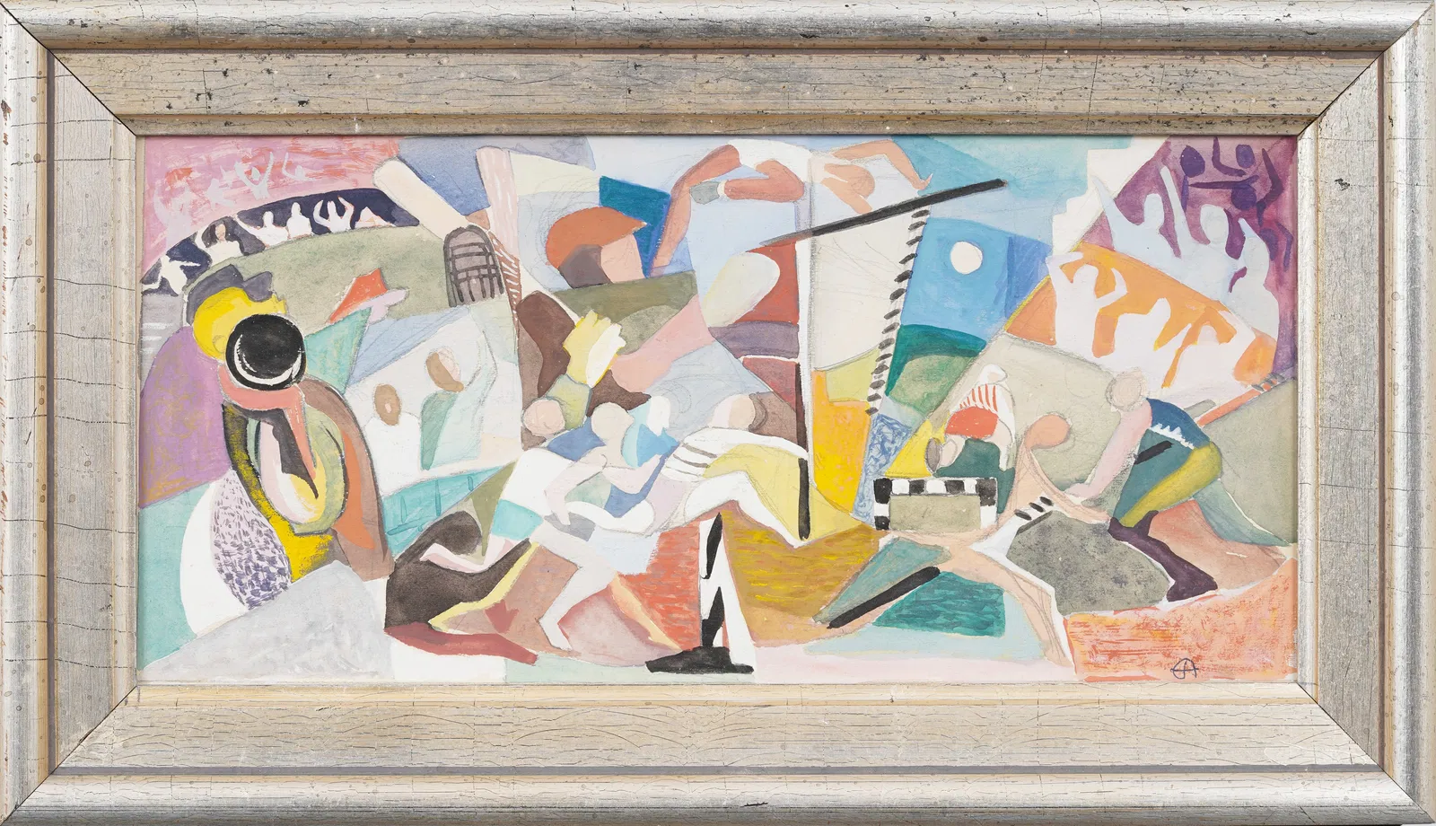 Eugene Arcieri (1914-2005) Vintage American Original WPA Modernist Figural Mural Sketch Painting