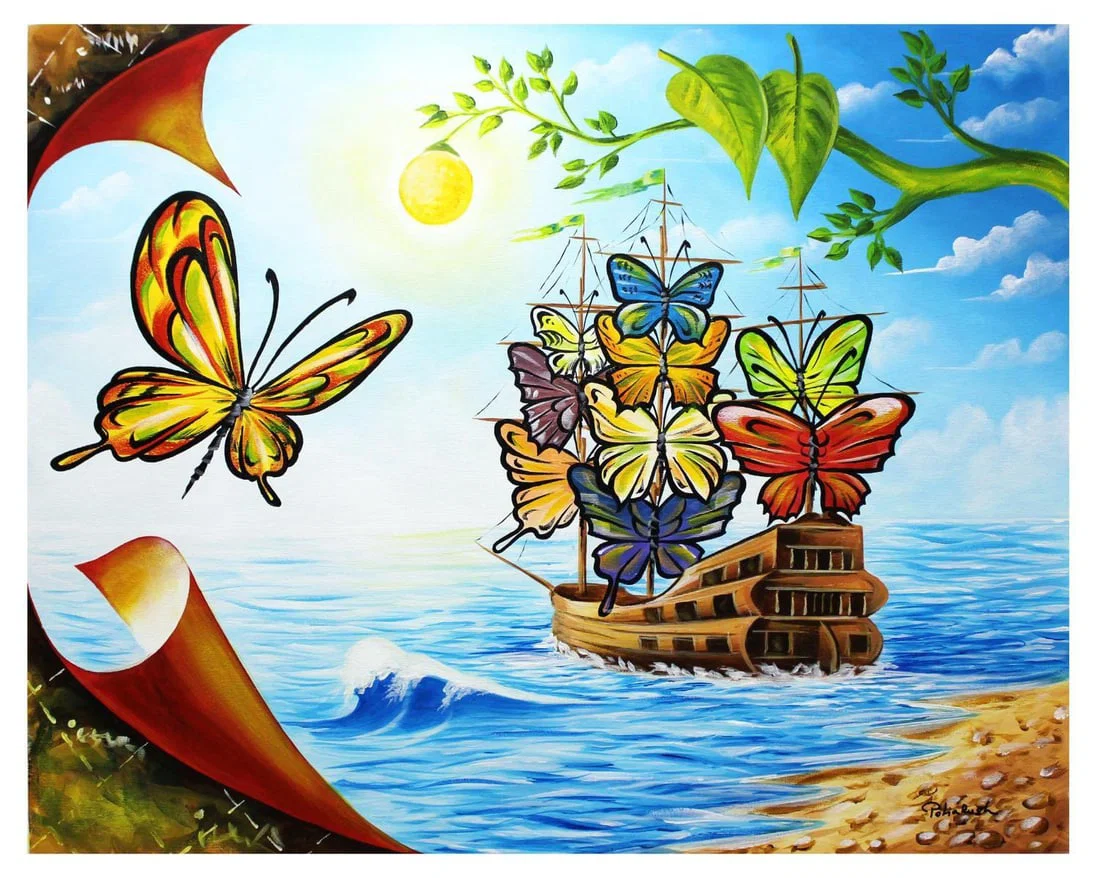 Eugene Poliarush- Original Oil on Canvas "The Boat Is Leaving The Shore"