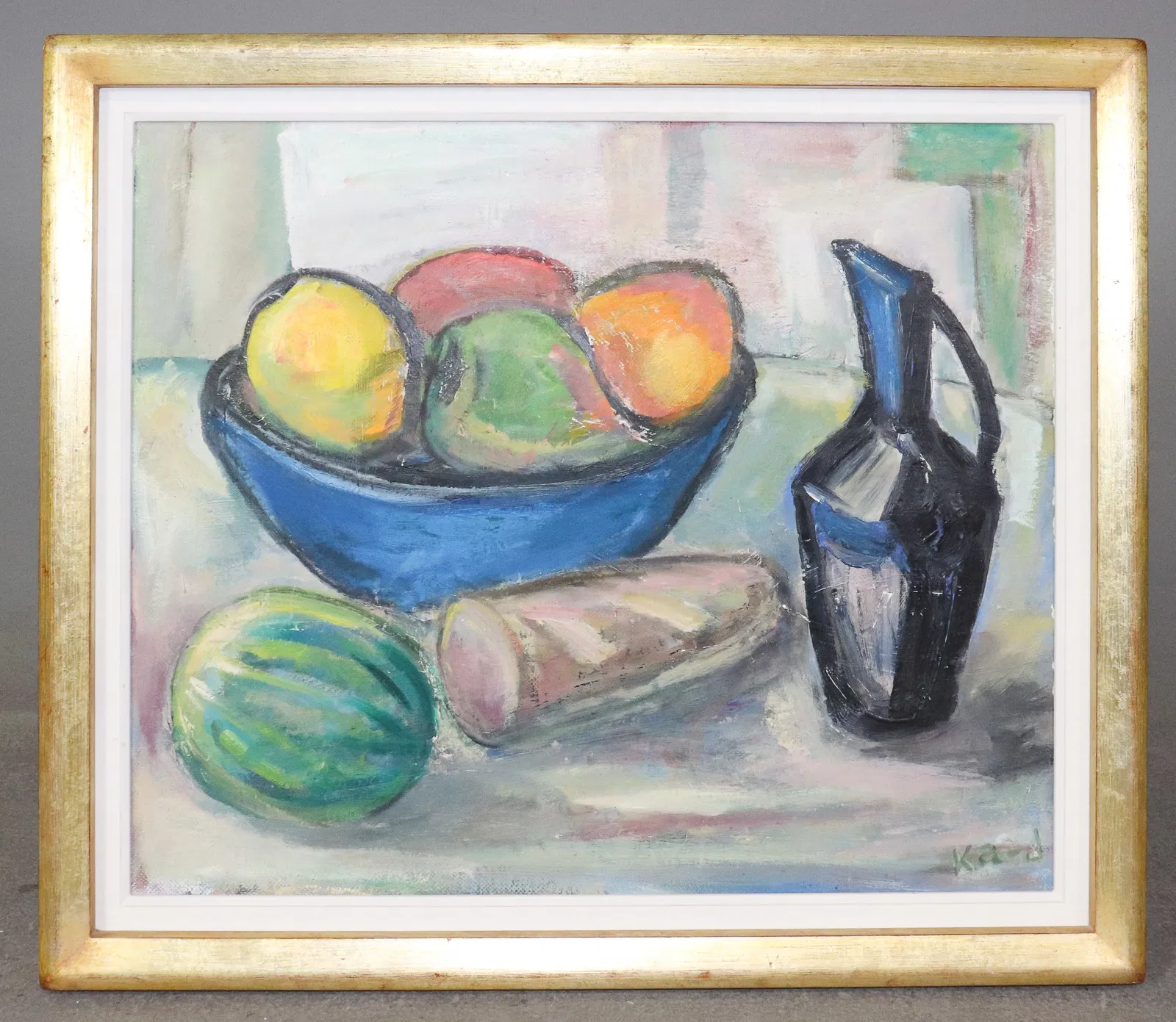 European Oil on Canvas - Fruit & Wine Still Life