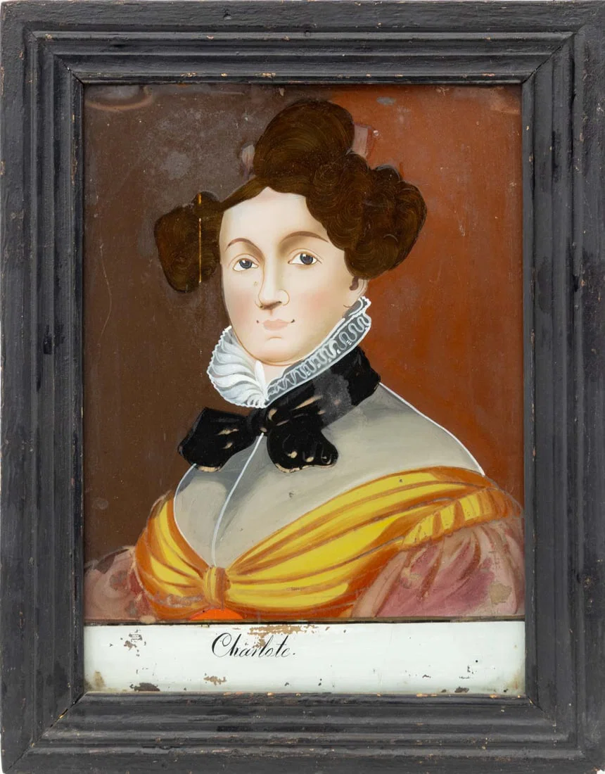 European School "Charlote" Reverse Painted Glass