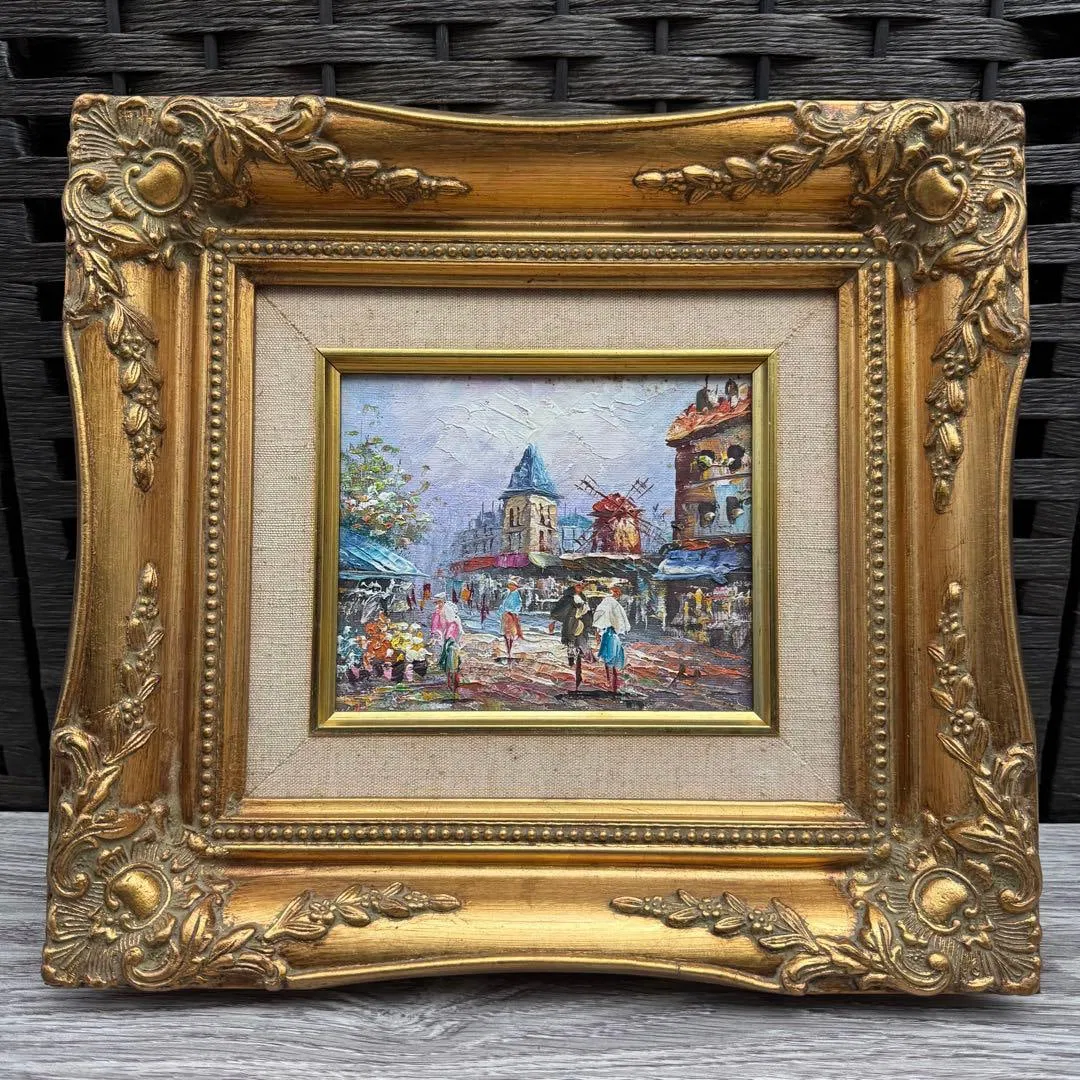 European street scene oil painting, framed