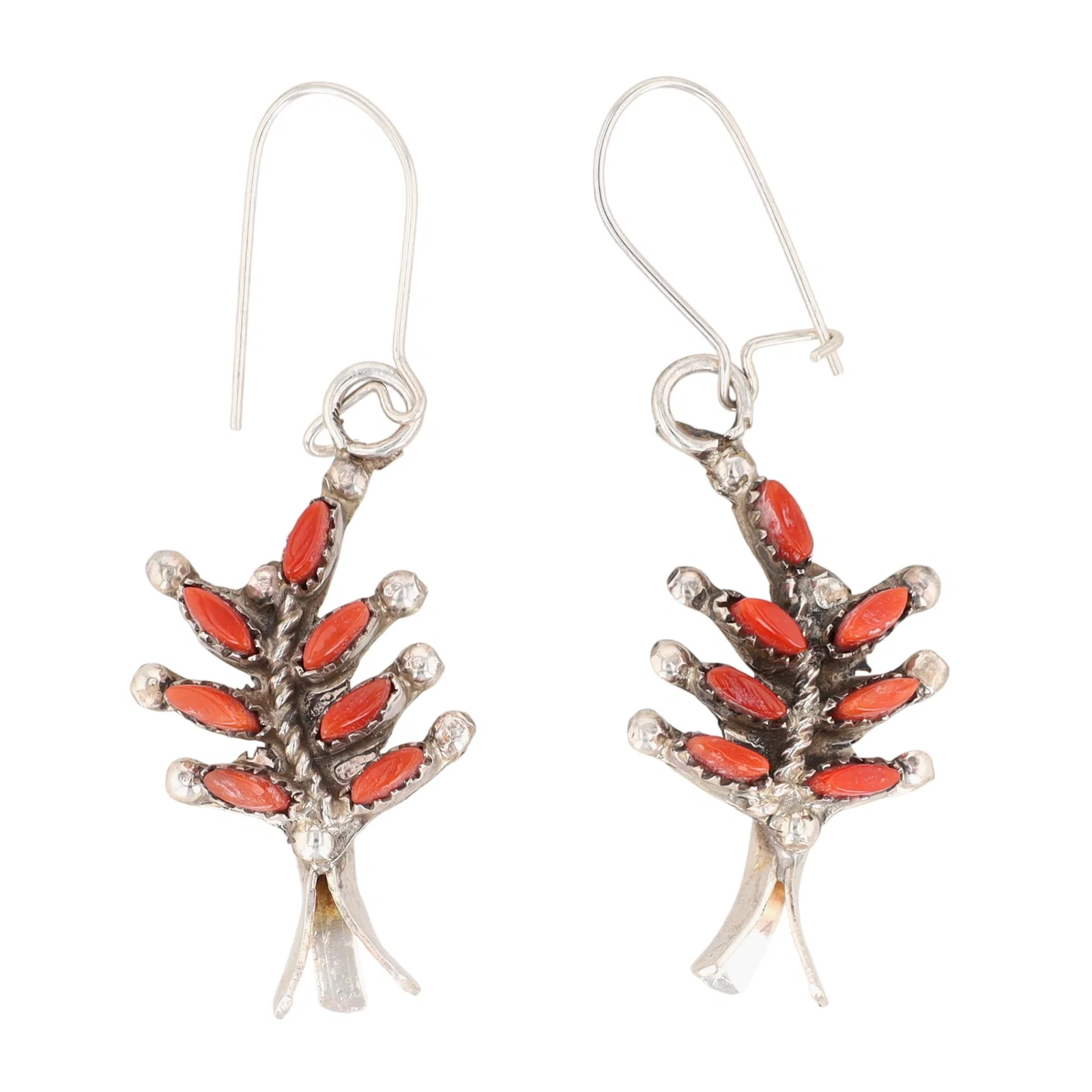 Evangeline Edaakie Zuni Coral Squash Blossom Earrings