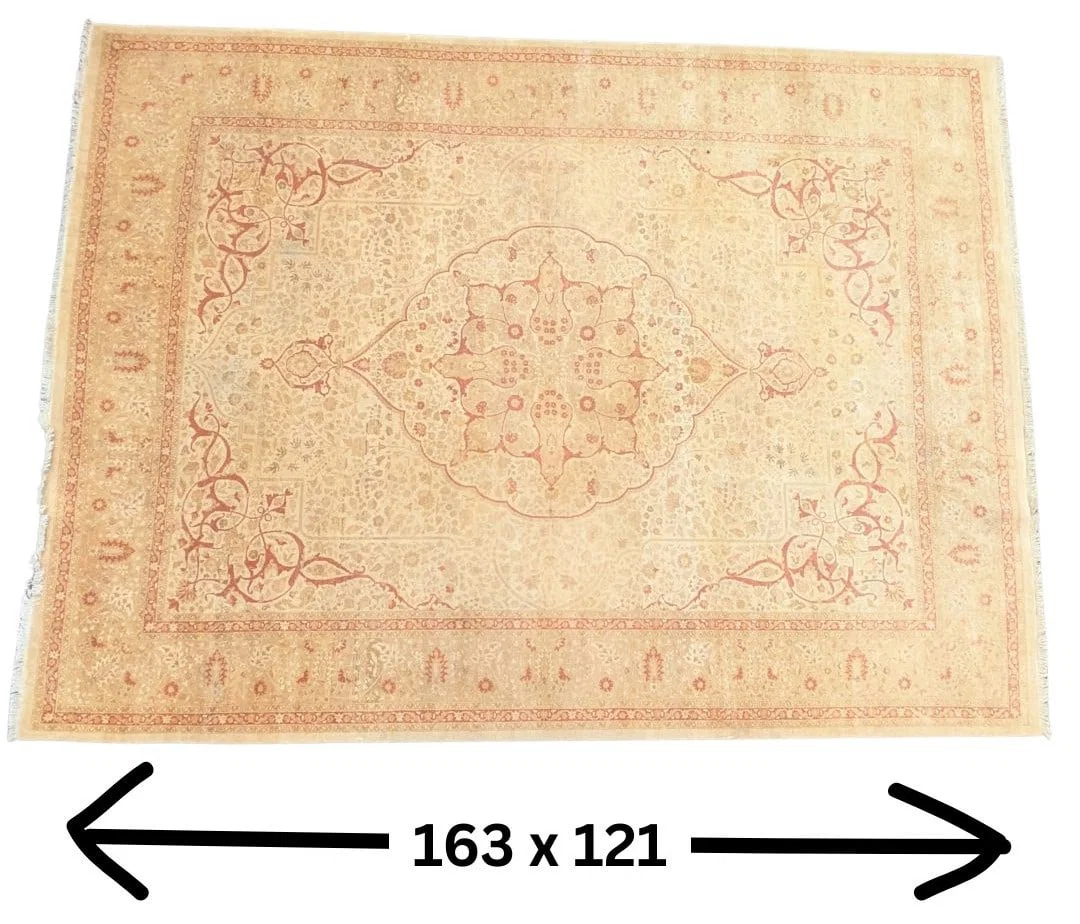 Excellent Afghan Oushak Beige Wool Carpet with Mughal Influence