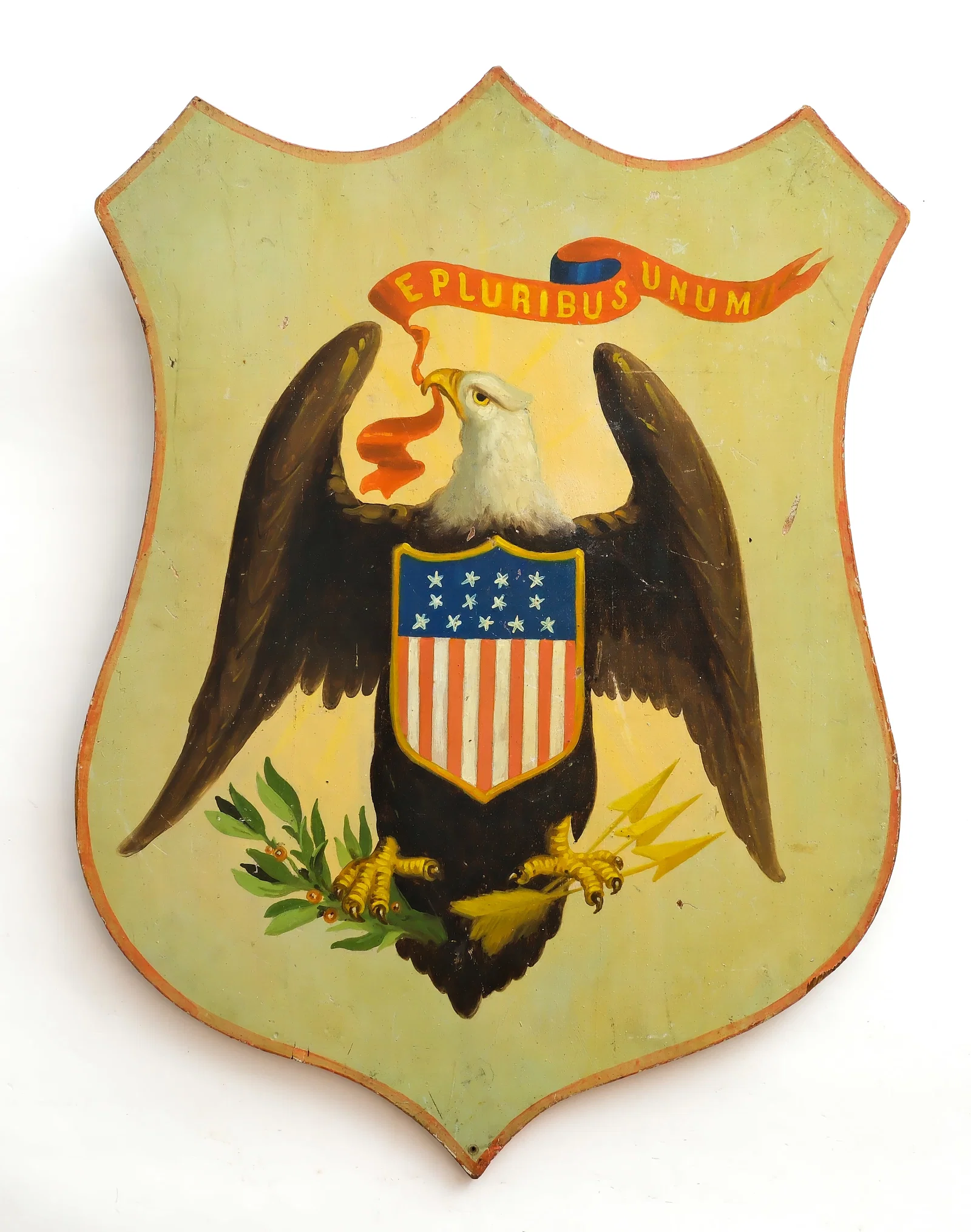 Excellent painted patriotic shield, late 19th century.