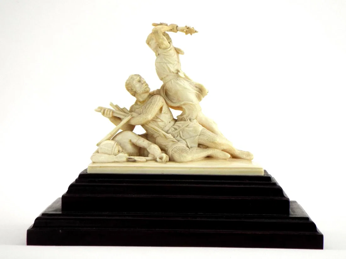Exceptional and FINE Napoleonic French 19th C. Carved Figure of Fight Scene