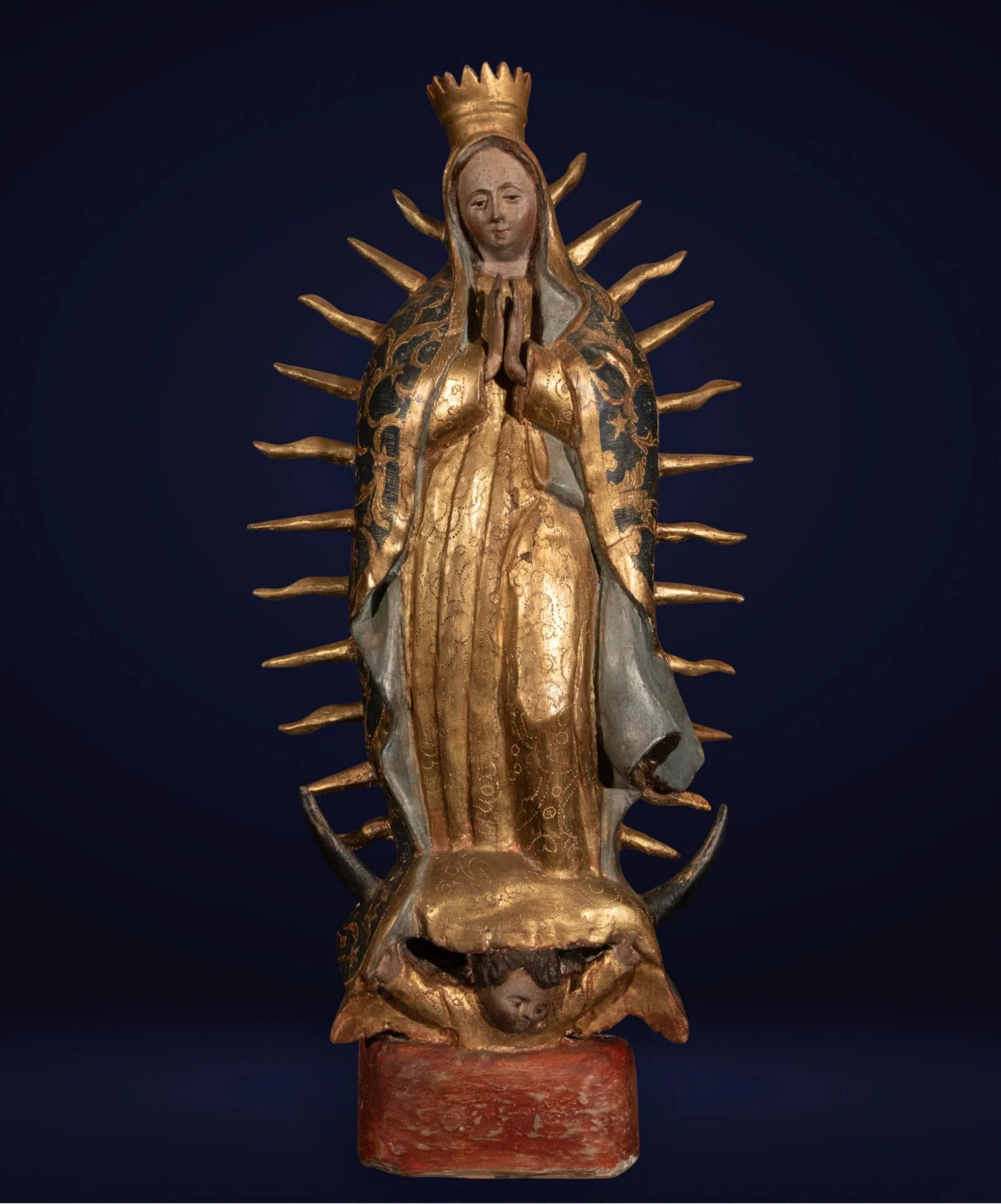 Exceptional and Large Virgin of Guadalupe, 17th Century Colonial School