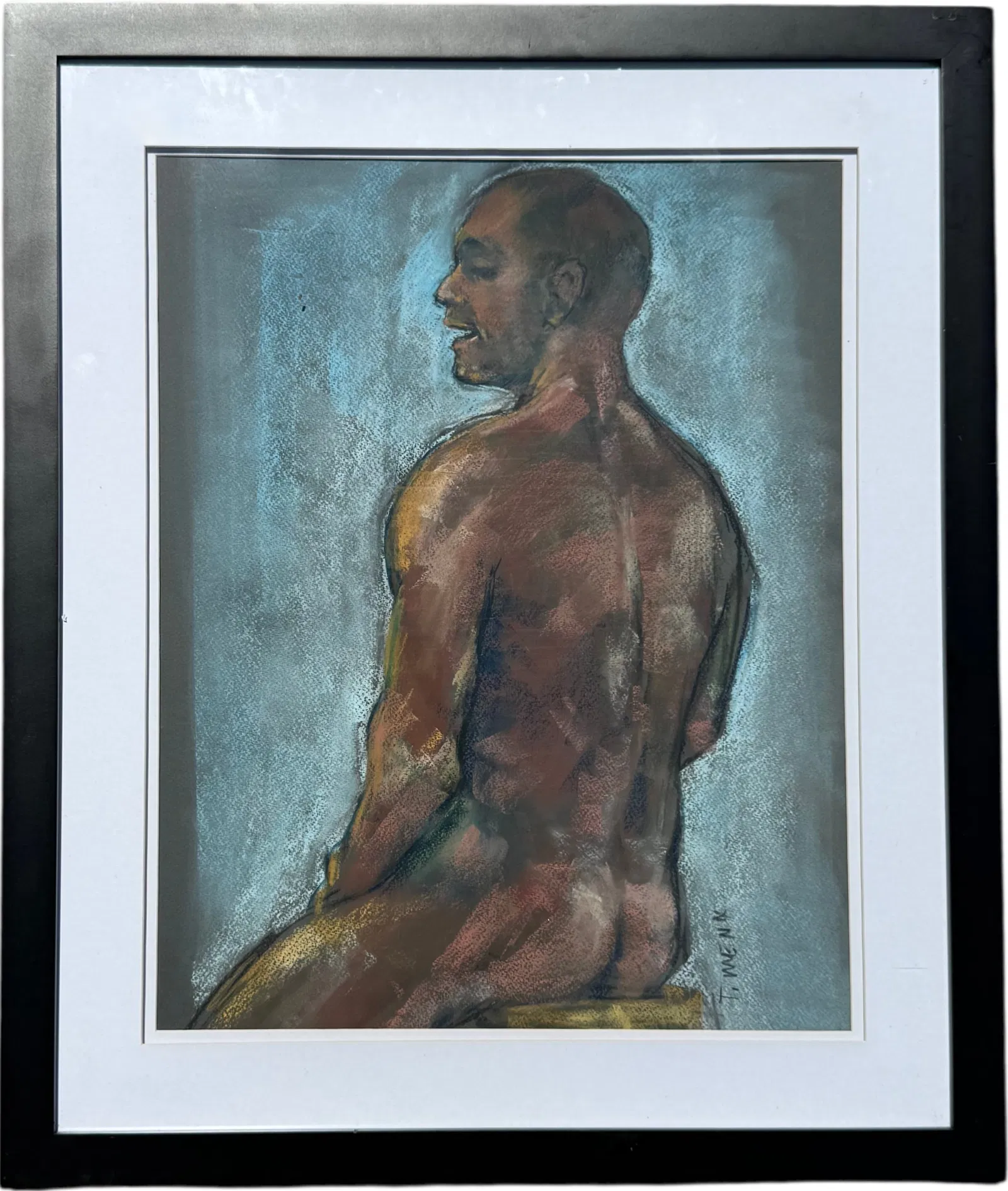 Expressionist Black Male Nude Portrait Signed Pastel