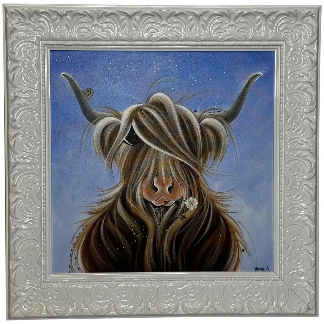 EXPRESSIONIST HIGHLAND HORNED FEMALE COW OIL PAINTING