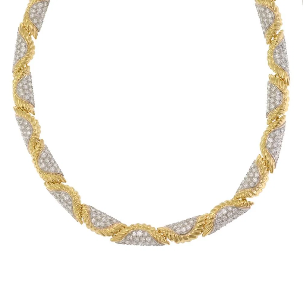 Exquisite 18k Gold Platinum Diamond Leaf Collar Necklace 14ct