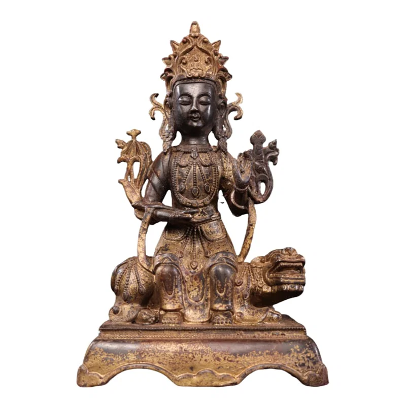 Exquisite Pure Copper Gilded Vermilion Buddha Statue