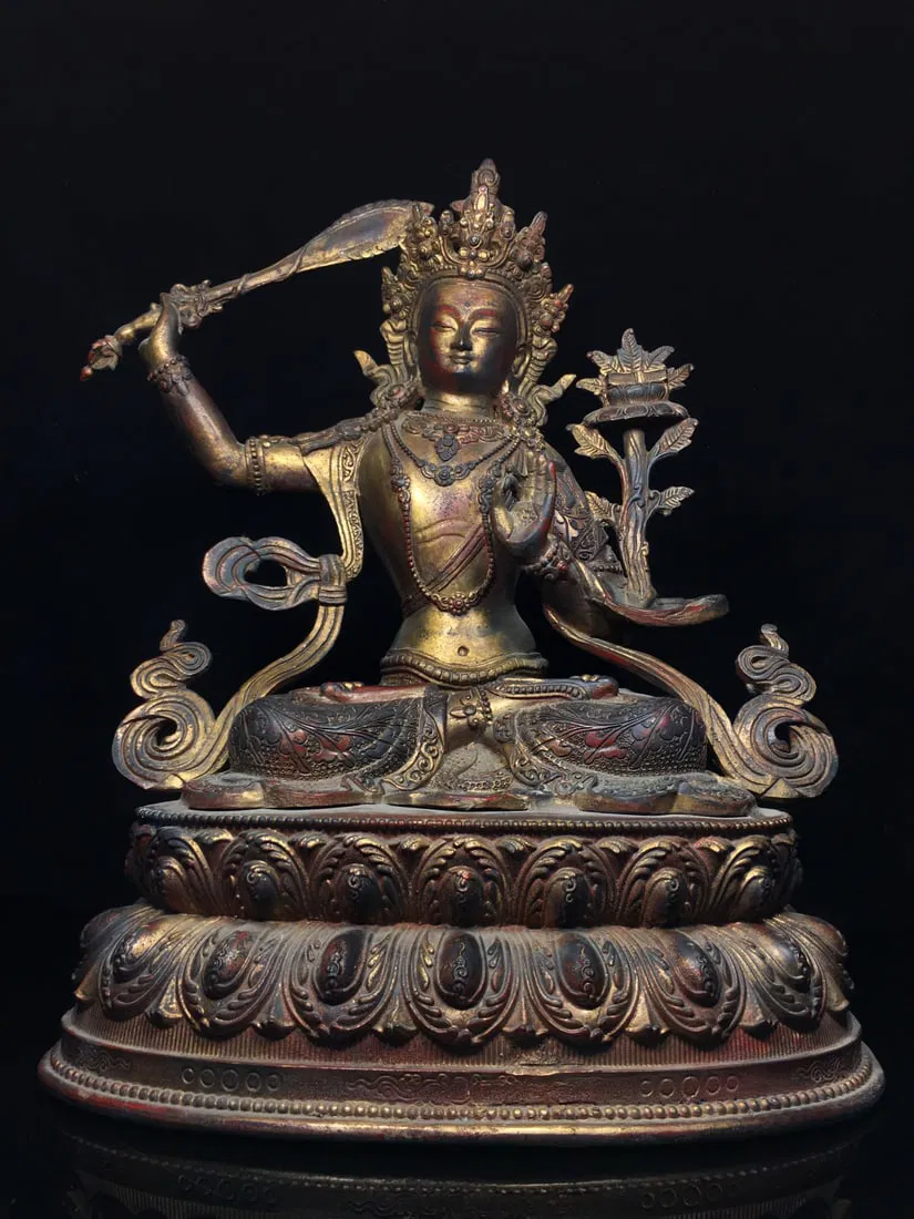Exquisitely crafted pure copper Manjushri Bodhisattva statue
