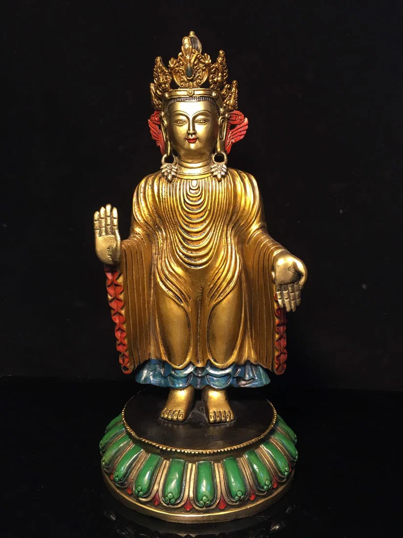 Exquisitely crafted pure copper painted Northern Wei Buddhist statue