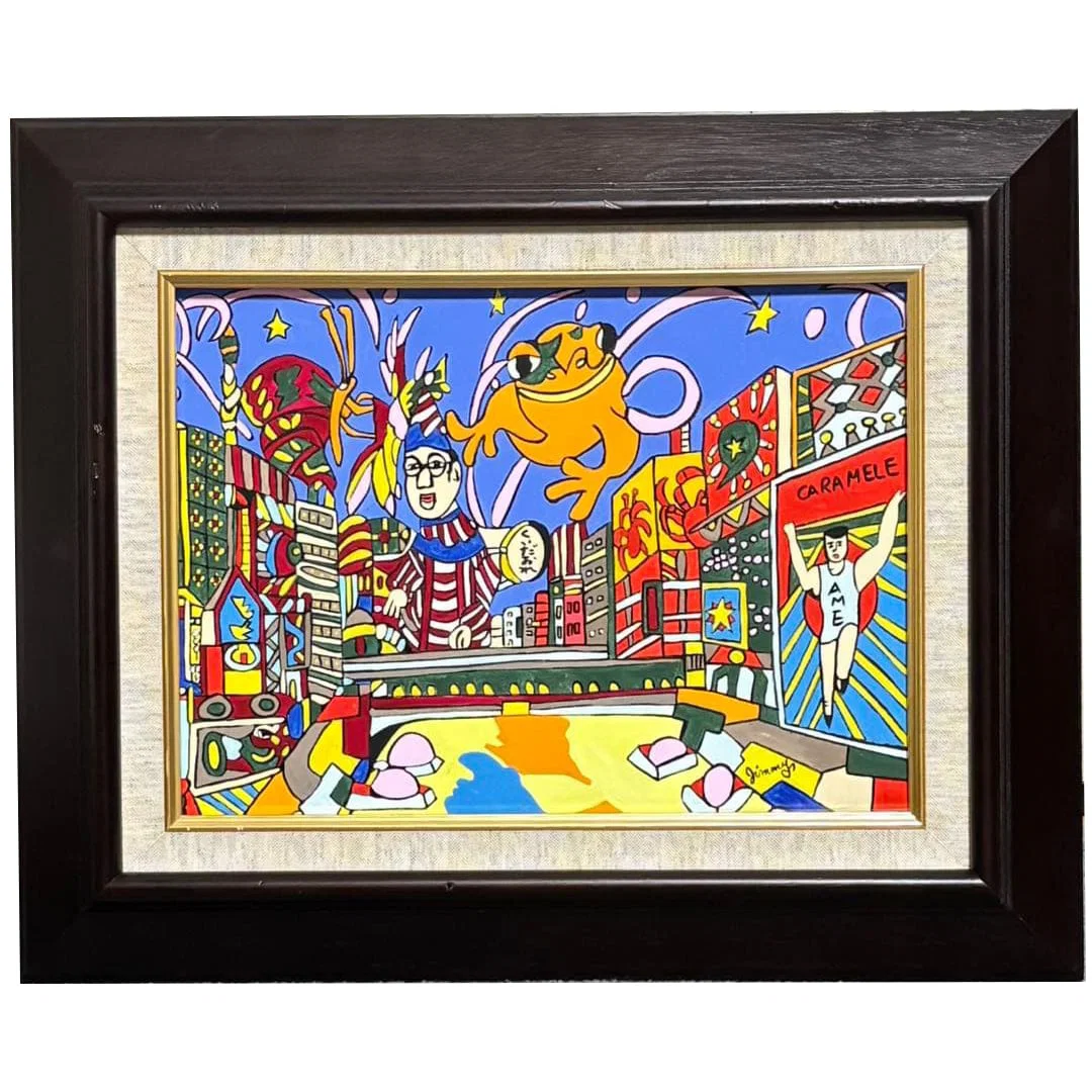F4-sized hand-painted work by Jimmy Onishi, Dotonbori frame.