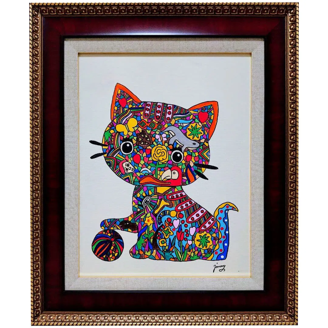 F6 Size Jimmy Onishi Cat Hand-painted/Signature on Front and Back/Oil