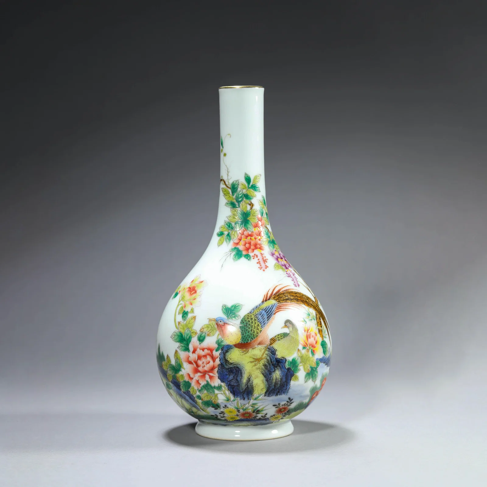 Famille Rose Quail Bottle Vase