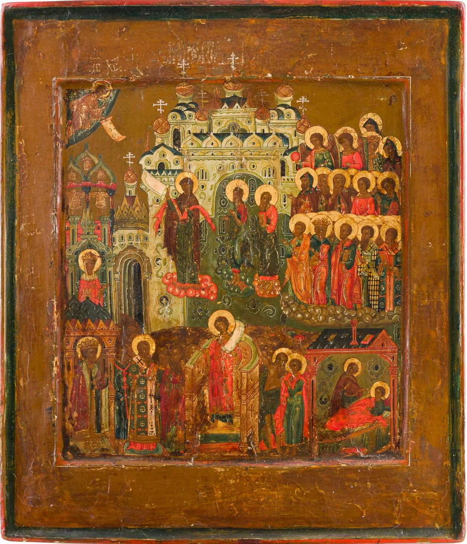 | FEINE IKONE MIT DEM SCHLEIERWUNDER DER GOTTESMUTTER (POKROW)