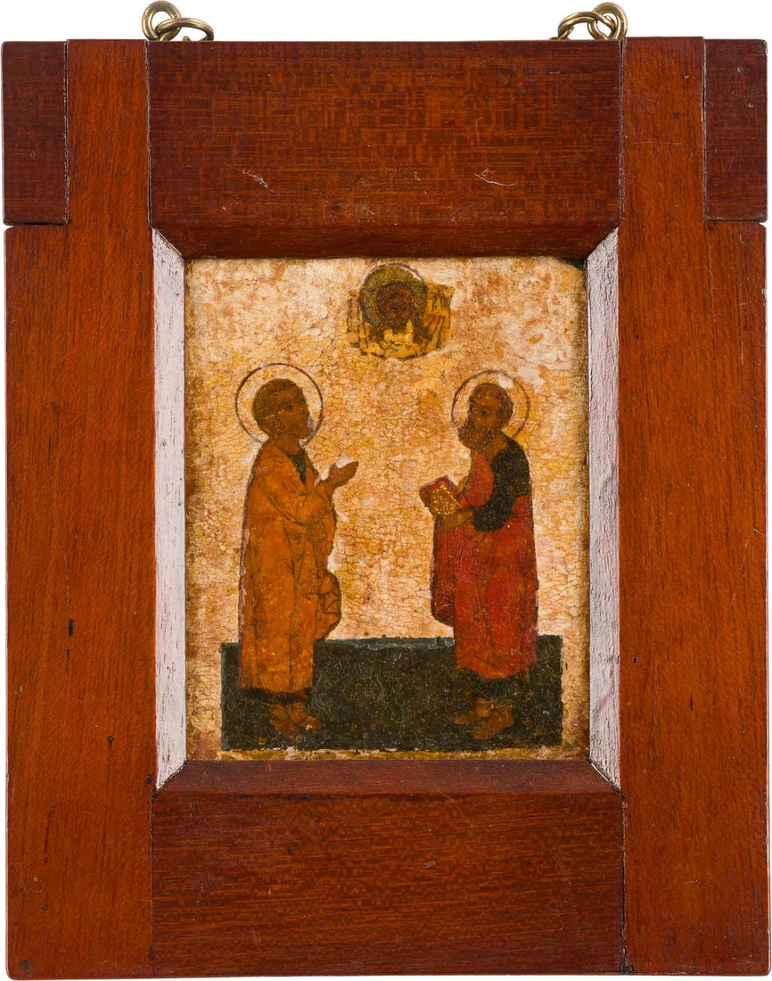 | FEINES TABLETKA MIT DER DEESIS UND DEN ZWOeLF APOSTELN SOWIE DEN APOSTELN PETRUS UND PAULUS